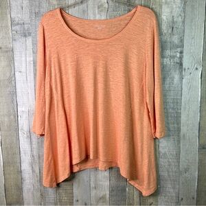 Eileen Fisher Size 1X Sharkbite Lagenlook 3/4 Sleeve Crewneck Tunic Burnout Top